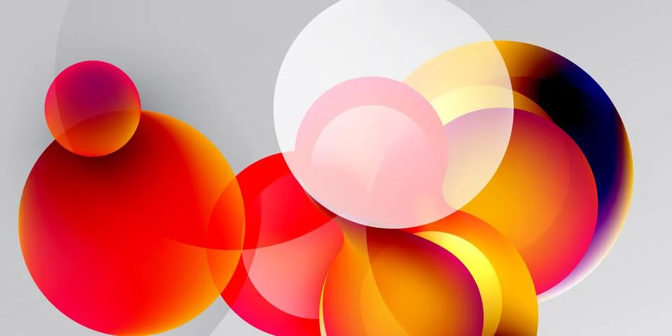 Abstract composition featuring overlapping colorful spheres. Gradient hues Stock Illustration