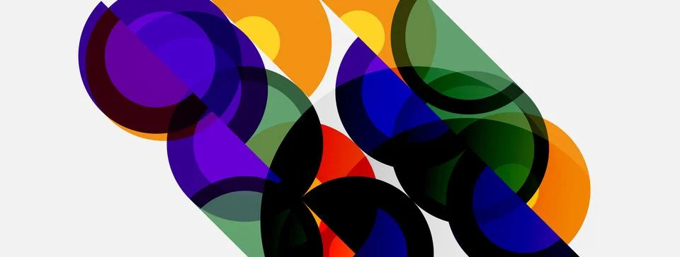 Abstract composition featuring overlapping colorful circles, rectangles. Shap 스톡 일러스트