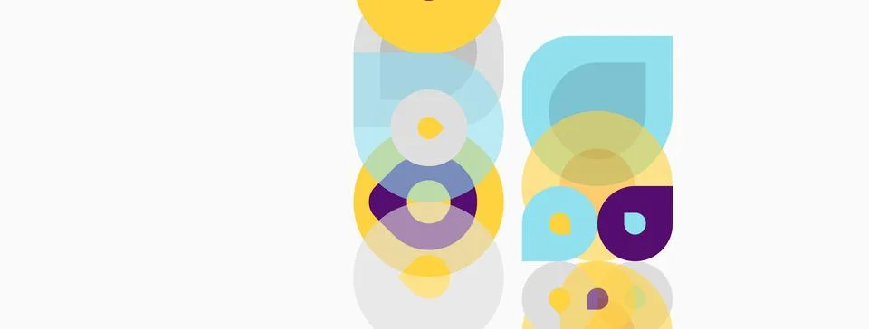 Abstract composition featuring overlapping colorful circles, rectangles. Stock Illustration