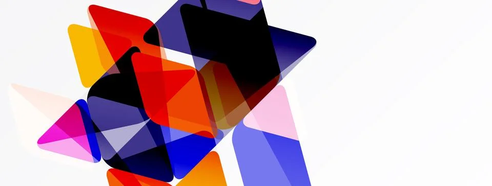 Abstract composition featuring overlapping colorful triangles. Shapes create Illustrazione stock