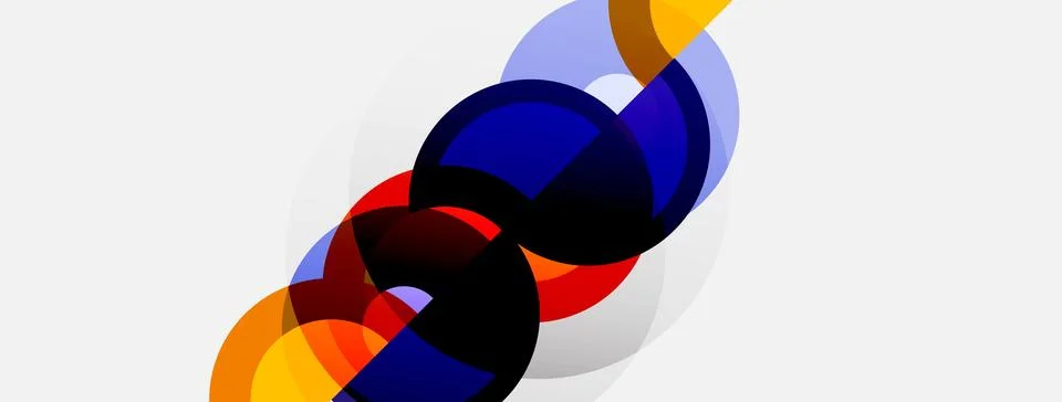 Abstract composition featuring overlapping colorful circles. Shapes create Stock Illustration