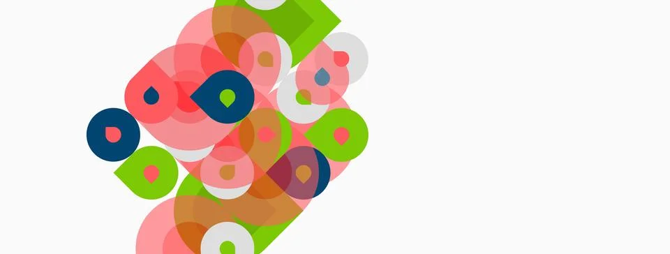 Abstract composition featuring overlapping colorful circles, squares, soft .. 스톡 일러스트