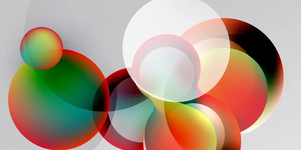 Abstract composition featuring overlapping colorful circles. Gradient hues .. Illustrazione stock
