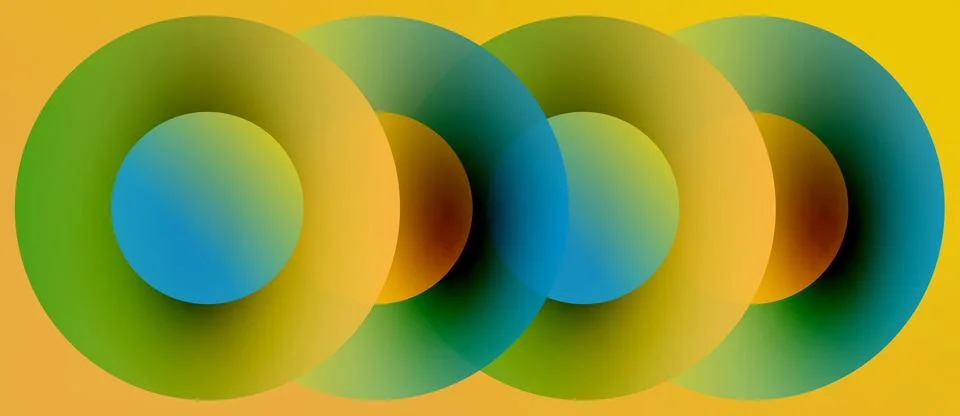 Abstract composition featuring overlapping colorful rings. Gradient hues blen Stock Illustration
