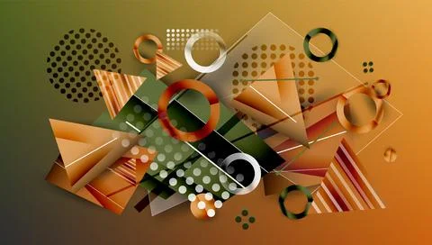 Abstract composition featuring overlapping geometric shapes. Orange, green tones Stock Illustration