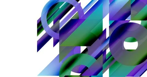 Abstract composition featuring overlapping geometric shapes. Blue, green, purple Stock Illustration