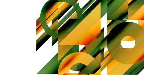 Abstract composition featuring overlapping geometric shapes. Orange, green, Illustrazione stock
