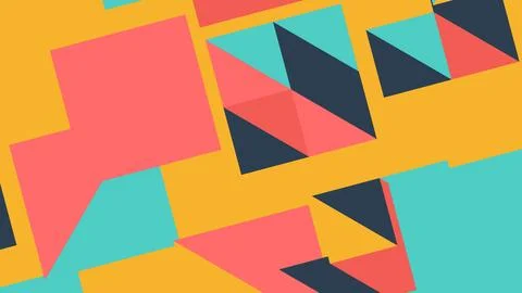 Abstract composition featuring overlapping geometric shapes in pink, teal, co Ilustración de archivo