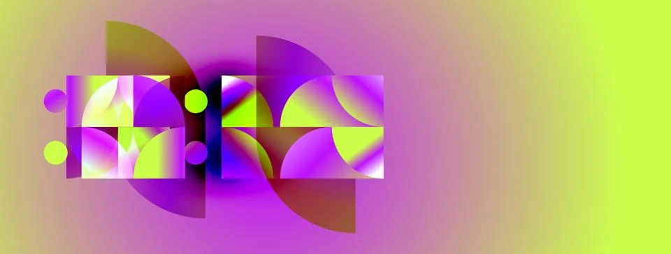Abstract composition featuring overlapping geometric shapes, vibrant colors, Stock Illustration