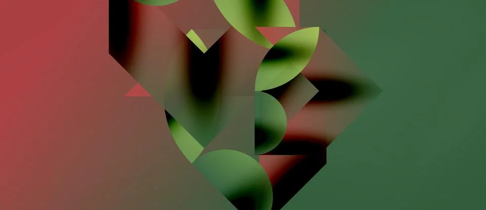 Abstract composition featuring overlapping geometric shapes. Red, green hues Stock Illustration