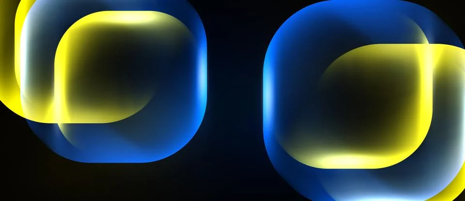 Abstract composition featuring overlapping luminous squares. Yellow glows w.. Illustrazione stock