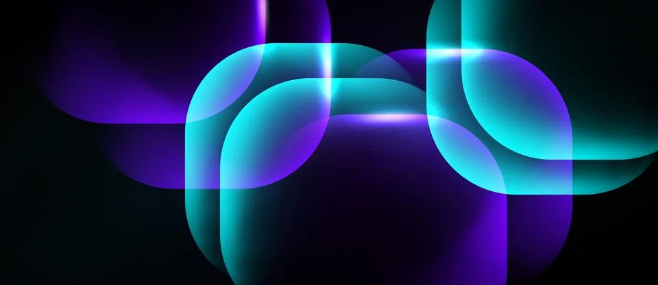 Abstract composition featuring overlapping luminous shapes. Vivid turquoise, Stock Illustration