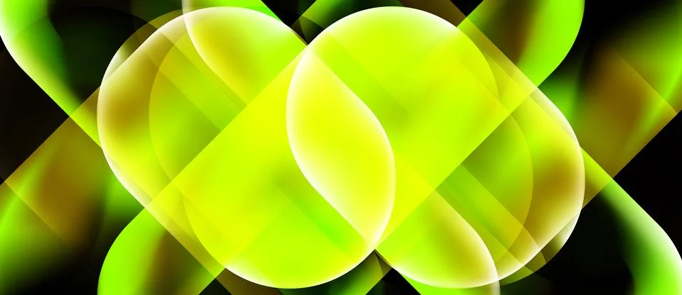 Abstract composition featuring overlapping luminous circles, vibrant green .. Stock Illustration