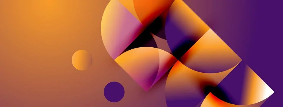 Abstract composition featuring overlapping orange, purple spheres. Gradient Stock Illustration