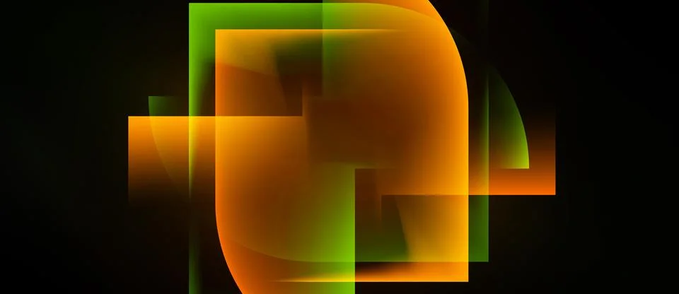 Abstract composition featuring overlapping orange, green shapes. Bright Stock Illustration