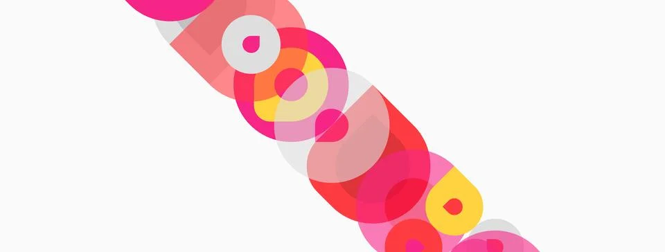 Abstract composition featuring overlapping pink, red circles. Minimalist desi Illustrazione stock
