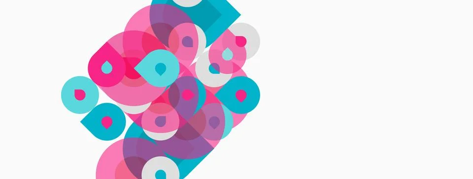 Abstract composition featuring overlapping pink, teal circles. Minimalist d.. Stock Illustration