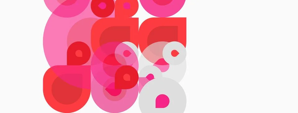 Abstract composition featuring overlapping pink, red circles. Shapes vary siz Stockillustratie