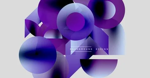 Abstract composition featuring overlapping purple circles, gradients. Modern Illustrazione stock
