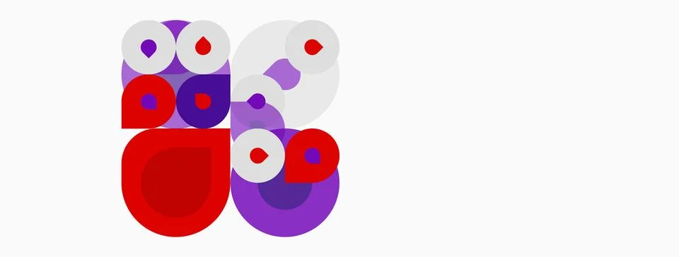 Abstract composition featuring overlapping purple, red circles. Minimalist Stock Illustration
