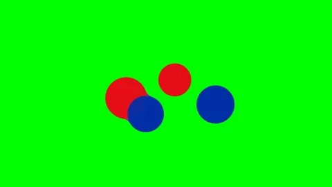 Abstract composition featuring overlapping red and blue spheres on green Video stock 341839363