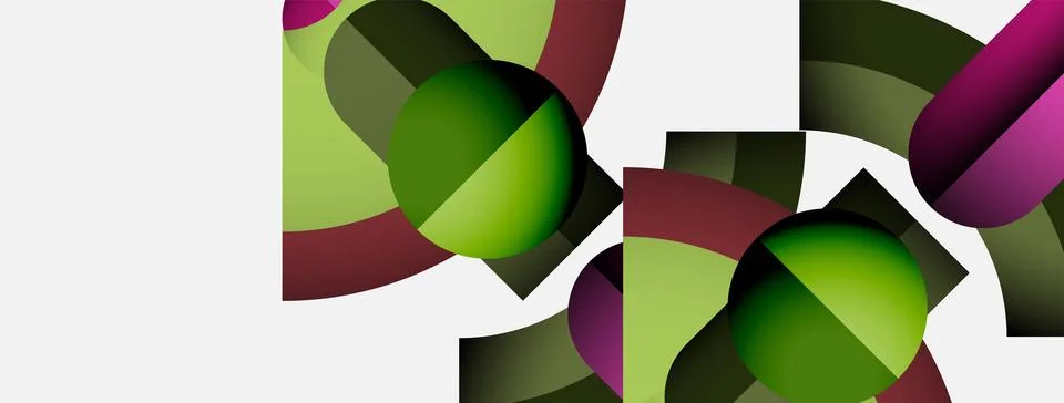 Abstract composition featuring overlapping rounded rectangles, circles. Green, Stock Illustration