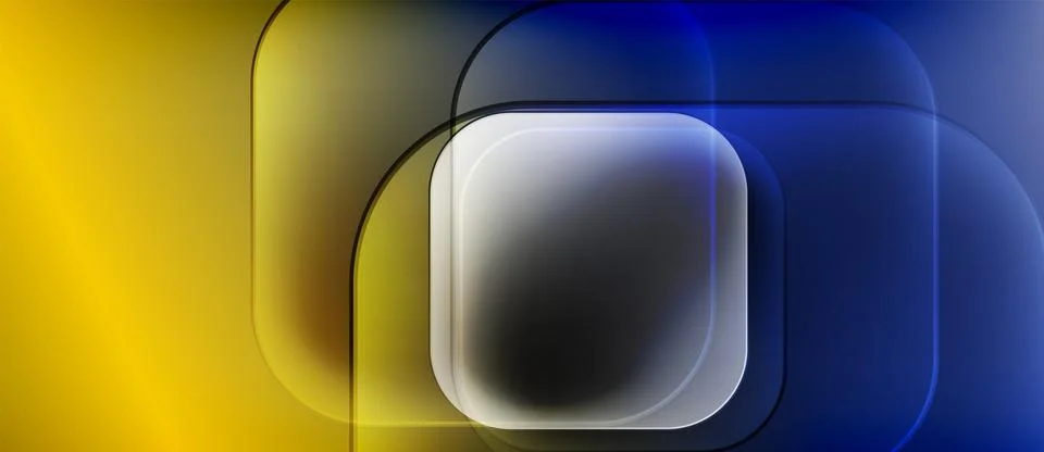 Abstract composition featuring overlapping rounded rectangles. Yellow, blue hues Stock Illustration