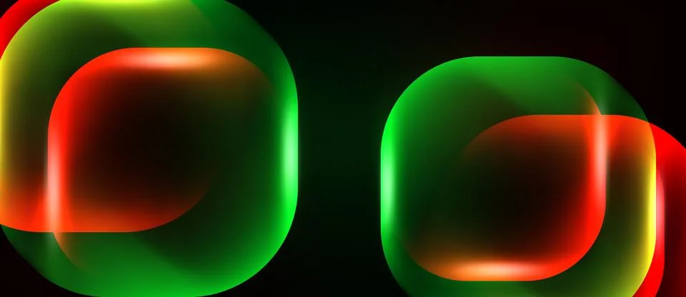 Abstract composition featuring overlapping rounded squares. Vivid green, red 스톡 일러스트