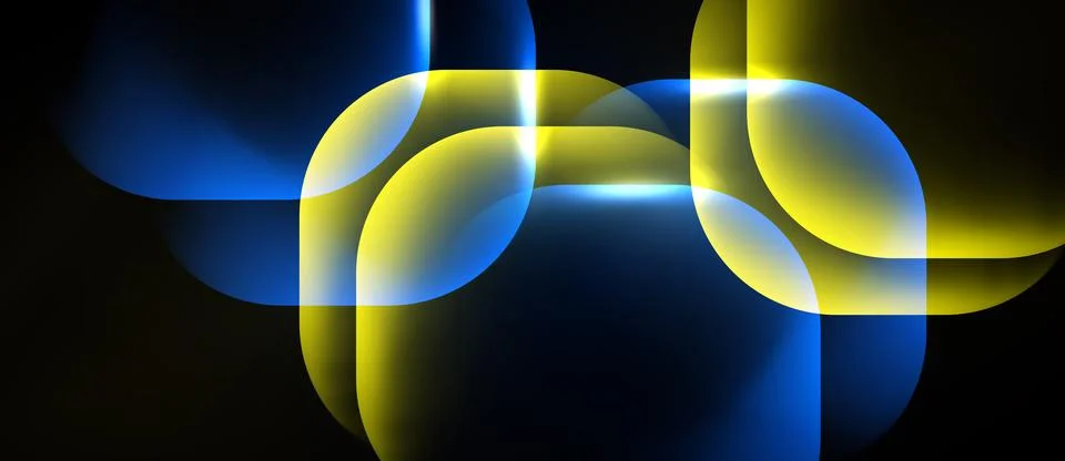 Abstract composition featuring overlapping rounded shapes. Blue, yellow hues Stock Illustration