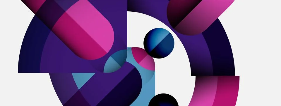 Abstract composition featuring overlapping shapes, vibrant purple hues, plus Stock Illustration