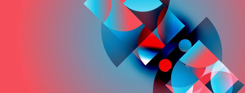Abstract composition featuring overlapping shapes, vibrant colors. Red, blue Stock Illustration