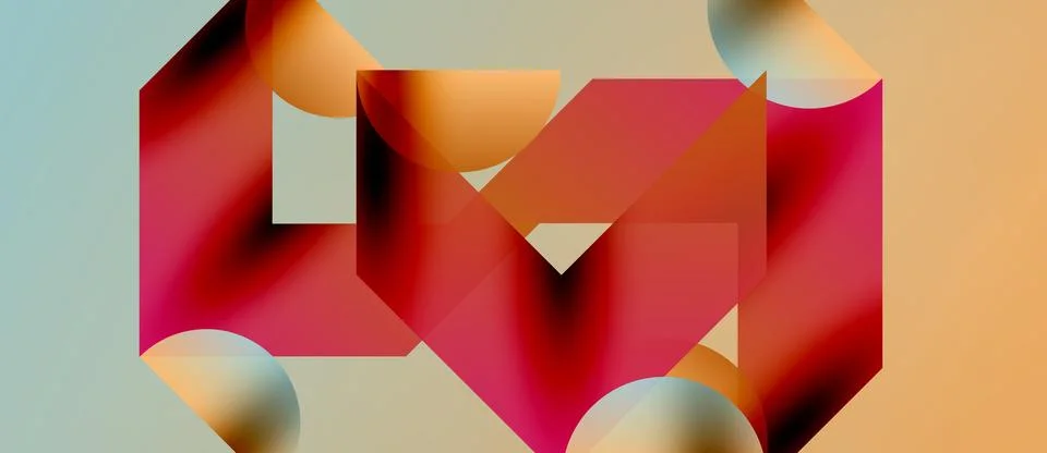 Abstract composition featuring overlapping shapes, vibrant reds, oranges, sof Stock Illustration