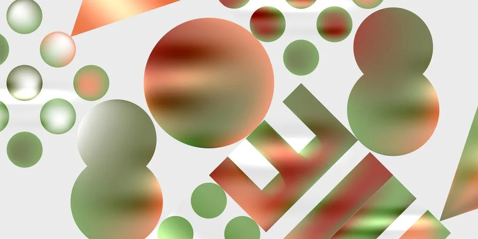 Abstract composition featuring overlapping spheres, rectangles, triangles. Soft イラスト素材