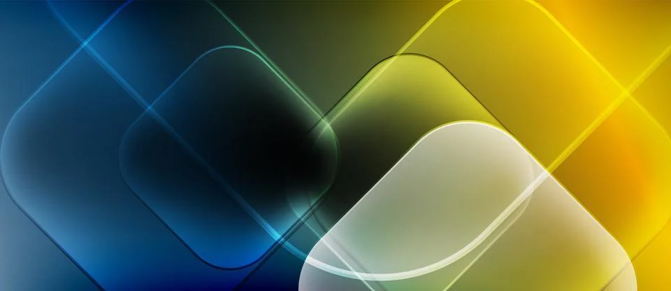 Abstract composition featuring overlapping squares. Colors transition from bl Stock Illustration