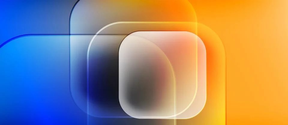 Abstract composition featuring overlapping squares. Gradient colors transition Stock Illustration