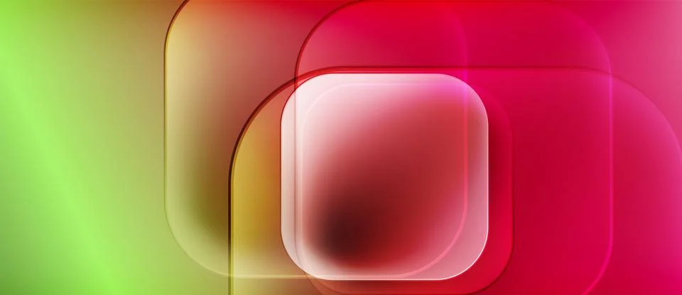 Abstract composition featuring overlapping squares. Colors transition from green Illustrazione stock