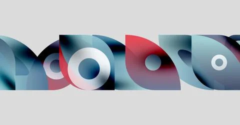 Abstract composition featuring overlapping translucent circles, rectangles. 스톡 일러스트