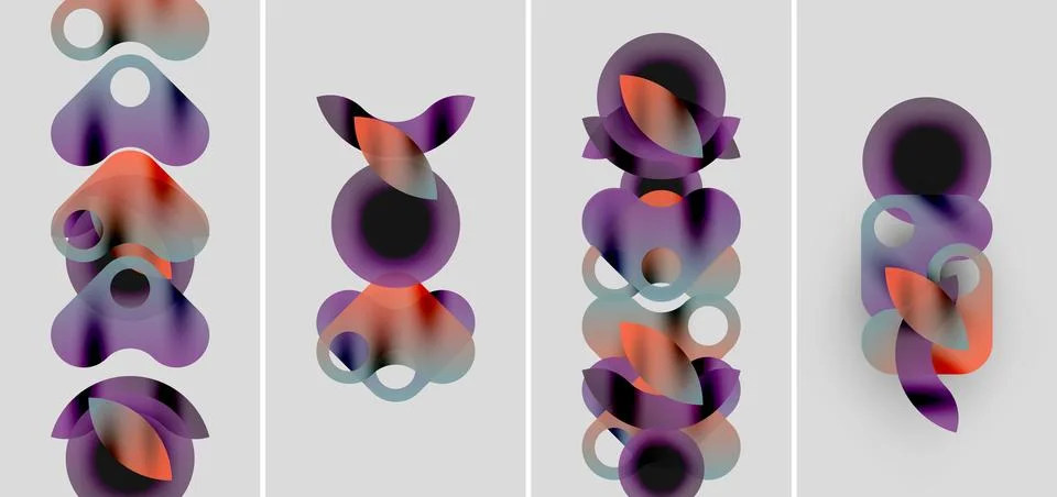 Abstract composition featuring overlapping translucent circles. Purple, orange Stock Illustration