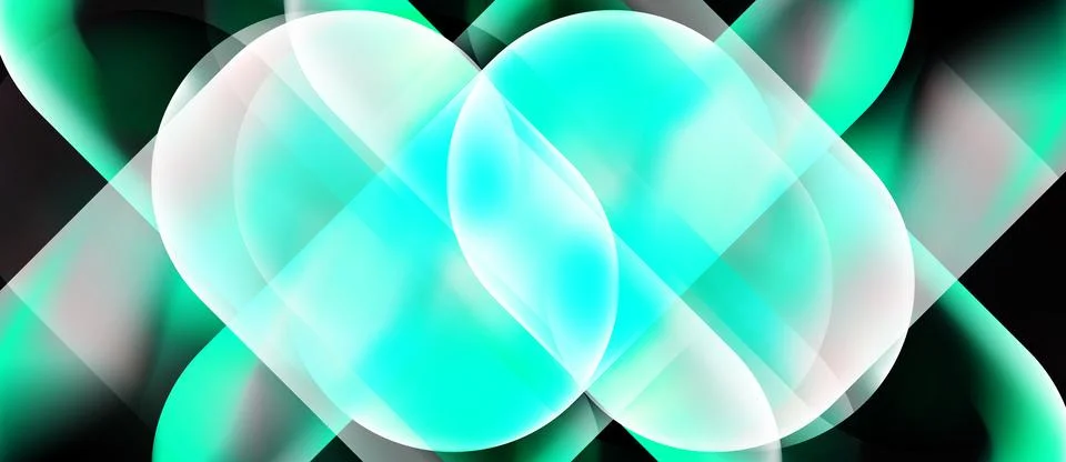 Abstract composition featuring overlapping turquoise bubbles, soft gradients, Stock Illustration