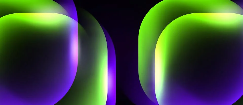 Abstract composition featuring overlapping vibrant circles. Green, purple hue Stock Illustration
