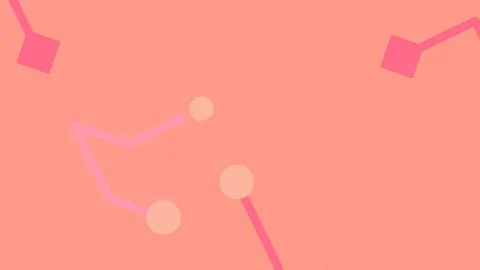 Abstract composition featuring pink lines and circular nodes on a soft coral  库存插图