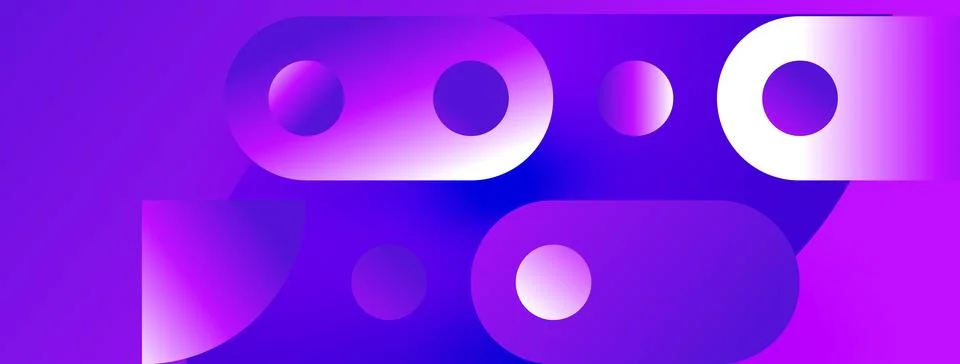 Abstract composition featuring purple gradients, circles, rectangles. Modern Illustrazione stock