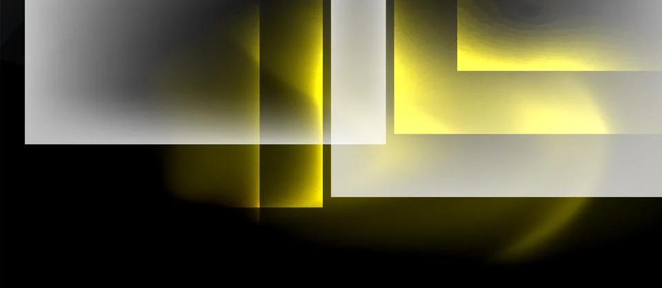 Abstract composition featuring rectangles, gold hues, white shapes. Dark Stock Illustration
