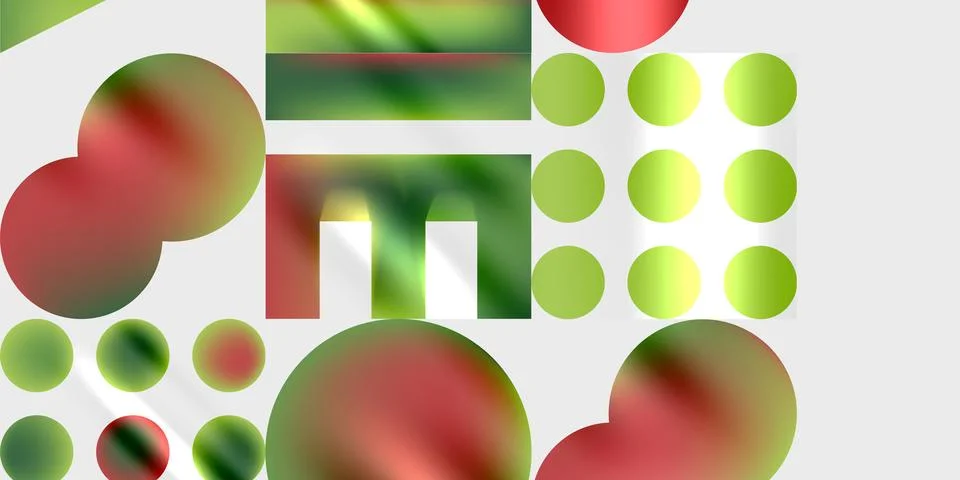 Abstract composition featuring red, green circles, rectangles. Blurred effect イラスト素材