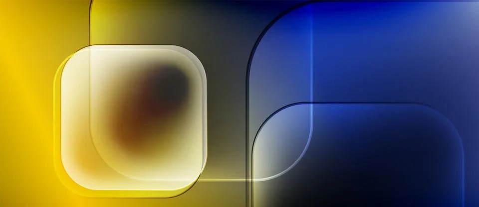 Abstract composition featuring rounded rectangles, yellow, blue gradients. Stock Illustration