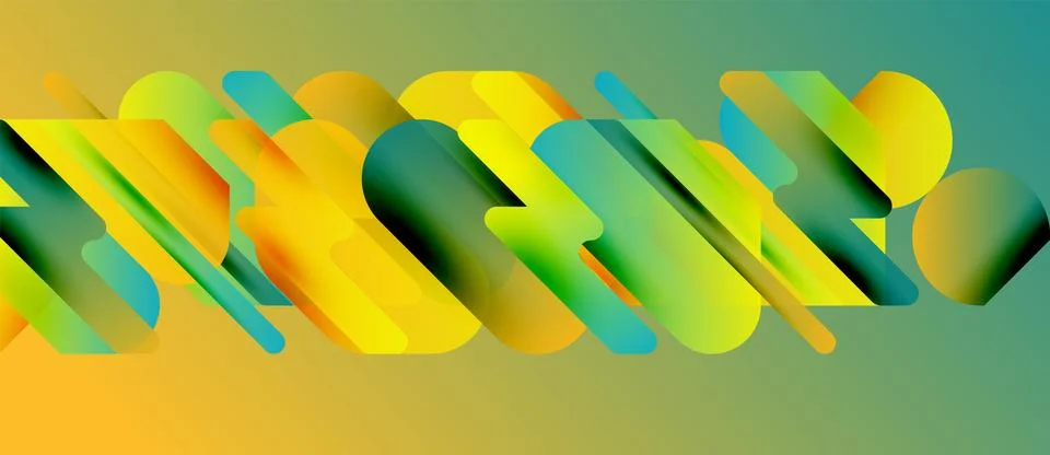 Abstract composition featuring rounded rectangles, vibrant gradients. Yellows, Stock Illustration