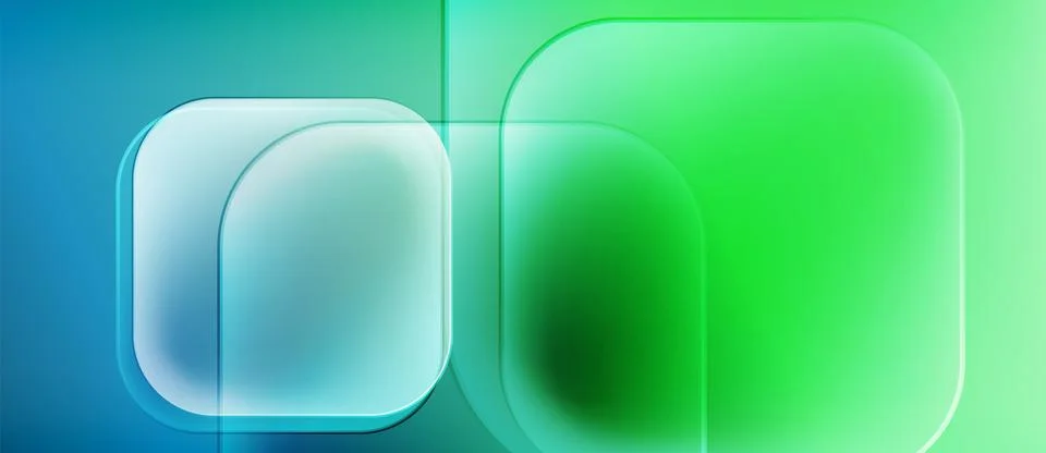 Abstract composition featuring rounded squares. Blue blends into vibrant green. Stock Illustration