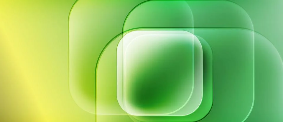 Abstract composition featuring rounded squares, gradients. Yellow, green hues Illustrazione stock