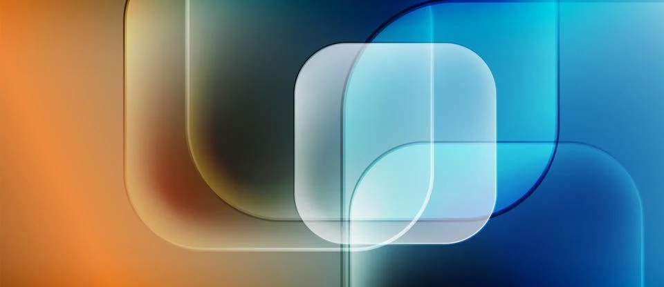 Abstract composition featuring rounded squares, gradients. Orange, blue hues Stock Illustration