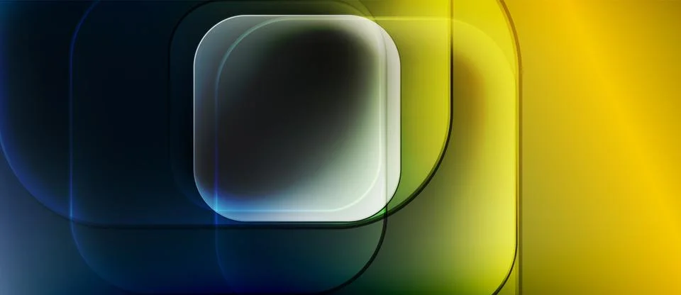 Abstract composition featuring rounded squares, gradients. Blue, yellow hues Stock Illustration